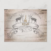 Rustic Deer & Branches Birch Wedding RSVP