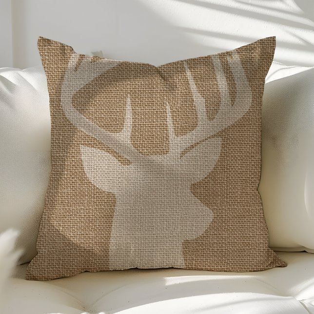 Rustic Deer Buck Burlap Throw Pillows (Creator Uploaded)