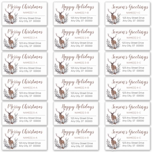 Rustic Deer Buck Christmas Holiday Address Labels (Front)