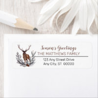 Rustic Deer Buck Season's Greetings Family Label