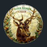 Rustic Deer Cabin Personalised Dartboard<br><div class="desc">This rustic country dartboard is perfect for adding a personalised touch to your cabin, lodge or home that features nature / animal decor. It shows a vintage image of a buck deer / reindeer with large antlers, recolored to add brightness and clarity, nestled between pine tree boughs. Add your name...</div>
