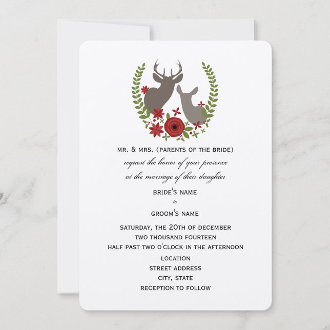 Rustic Deer Christmas Wedding Invitation (Front)
