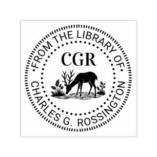 Rustic Deer Drinking Water Library Book Name Self-inking Stamp