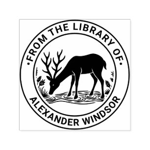 Rustic Deer Drinking Water Library Book Name Self-inking Stamp