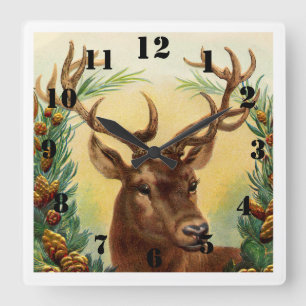 Rustic Deer Elegant Square Wall Clock