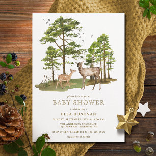 Rustic Deer Fawn   Neutral Woodland Baby Shower Invitation