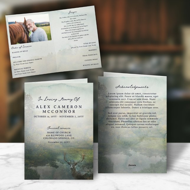 Rustic Deer Forest Pond In Loving Memory Funeral Programme (Creator Uploaded)