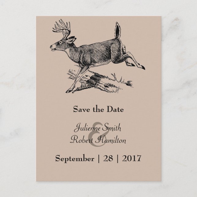 Rustic Deer Forest Wedding Save the Date Postcard (Front)