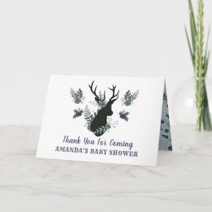 Rustic Deer Head Blue Floral Baby Shower Thank You Card