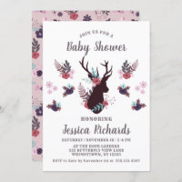 Rustic Deer Head Mauve Floral Girl Baby Shower