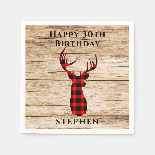 Rustic Deer Hunter Theme 30th Birthday Party Napkin (Front)
