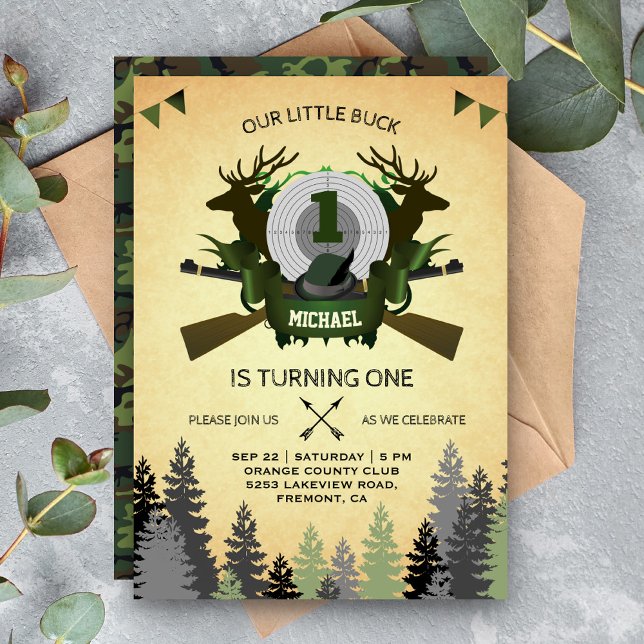 Rustic Deer Hunting 1st Birthday Party Invitation (Creator Uploaded)
