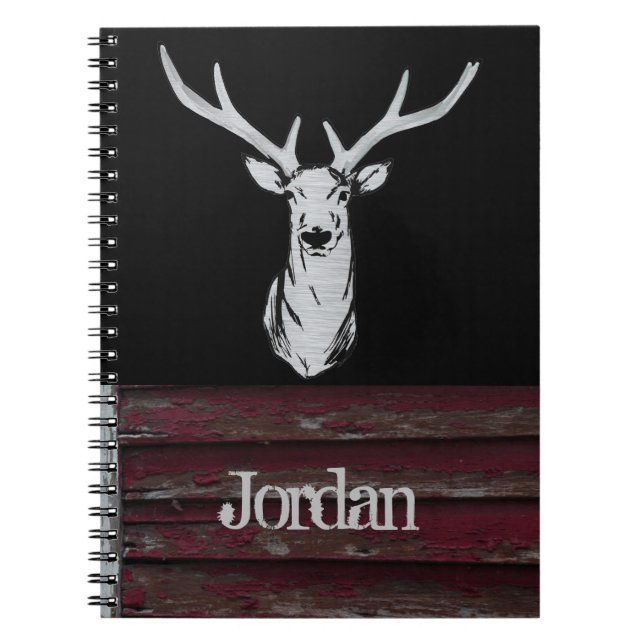 Rustic Deer Hunting Buck Name Antlers Spiral Notebook (Front)