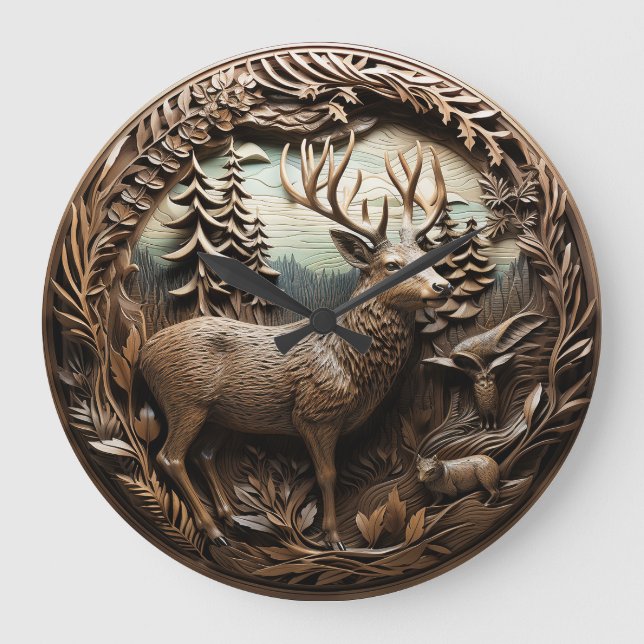 Rustic Deer Hunting Cabin Large Clock (Front)