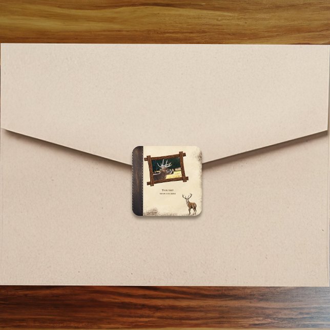 Rustic Deer Hunting Journal Vintage Scrapbook Square Sticker (Creator Uploaded)