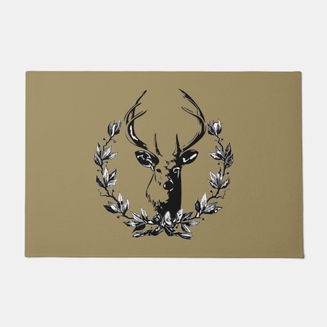 Rustic Deer in Laurel Leaves Doormat (Front)