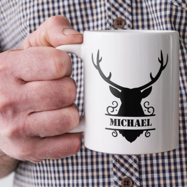 Rustic Deer Name Coffee Mug (Personalized Mug for Dad)