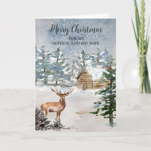 Rustic Deer Nephew and Wife Christmas Card
