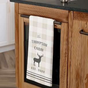 Rustic Deer Personalised Plaid Tea Towel