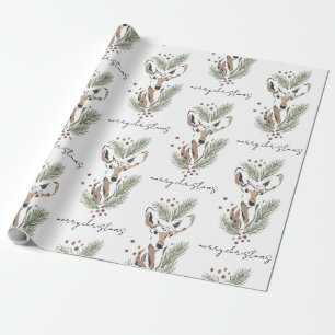 Rustic Deer Pine Boughs Christmas Holiday Wrapping Paper