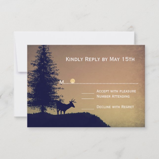 Rustic Deer Pine Tree Country Wedding RSVP Cards (Front)