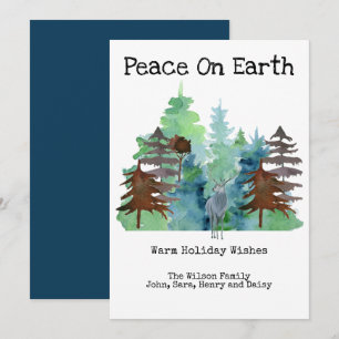 Rustic Deer Pine Tree Outdoors Peace Holiday Card