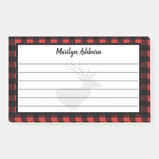 Rustic Deer Silhouette & Buffalo Check Plaid Post-it Notes (Front)
