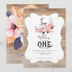 Rustic Deer Spring Birthday Invitation