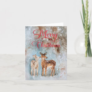 Rustic Deer Watercolor Merry Christmas Holiday Card