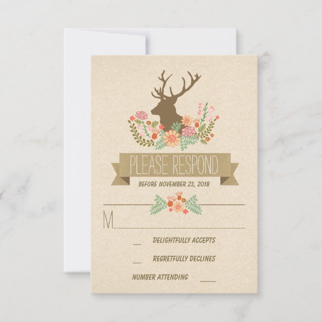 Rustic deer wedding RSVP cards (Front)