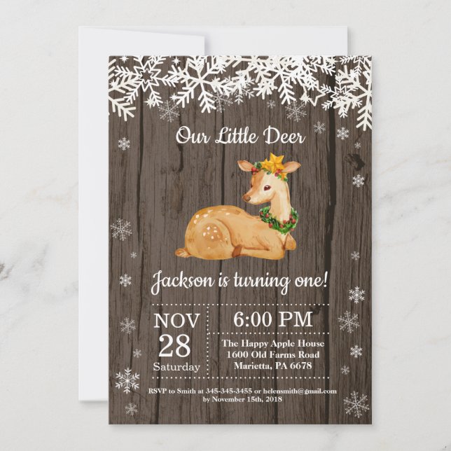 Rustic Deer Winter Boy Birthday Invitation (Front)