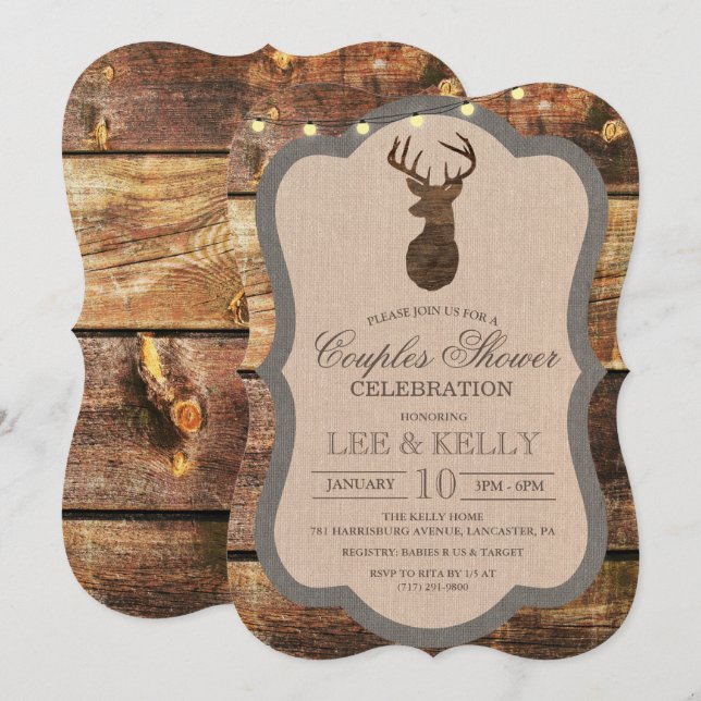 Rustic Deer Wood Couples Shower Invitation (Front/Back)