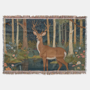 Rustic deer woodland forest greenery nature lover throw blanket