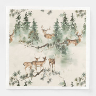 Rustic deers and conifers napkin