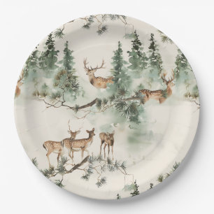 Rustic deers and conifers  paper plate