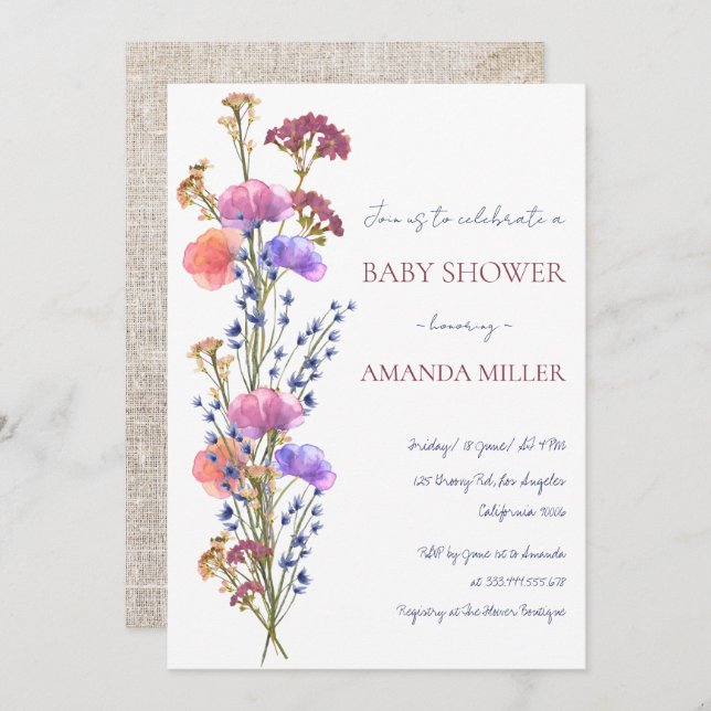 Rustic Delicate Acrylic Floral Bouquet Baby Shower Invitation (Front/Back)