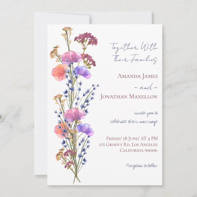 Rustic Delicate Acrylic Floral Bouquet Wedding Invitation (Front)