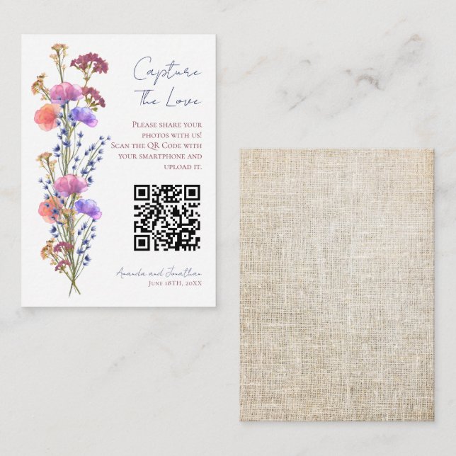 Rustic Delicate Acrylic Floral Photo Sharing QR Enclosure Card (Front/Back)