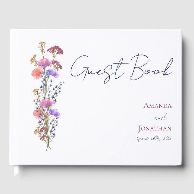 Rustic Delicate Acrylic Floral Wedding Guest Book (Front)