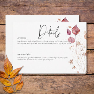 Rustic Delicate Burgundy Rust Fall Leaves Details Enclosure Card