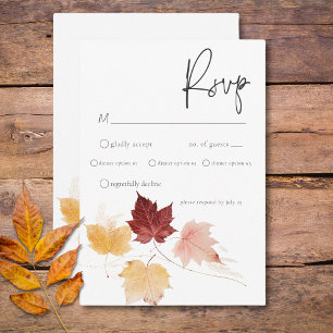 Rustic Delicate Burgundy & Rust Fall Leaves Dinner RSVP Card