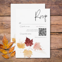 Rustic Delicate Burgundy Rust Fall Leaves QR Code