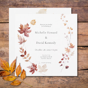 Rustic Delicate Burgundy & Rust Fall Leaves Square Invitation