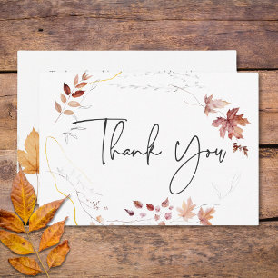 Rustic Delicate Burgundy Rust Fall Leaves Wedding Thank You Card