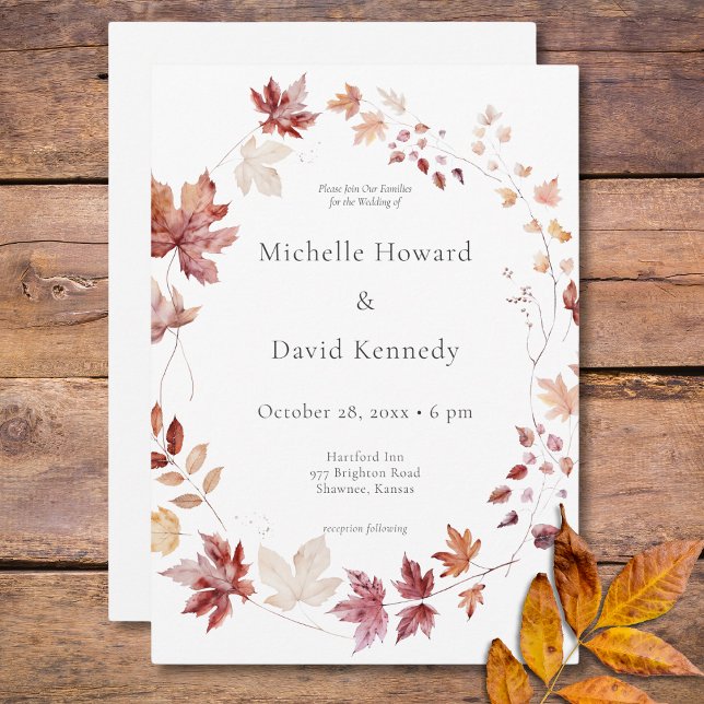 Rustic Delicate Burgundy & Rust Fall Leaves Wreath Invitation (Rustic Delicate Burgundy & Rust Fall Leaves Wreath Invitation)