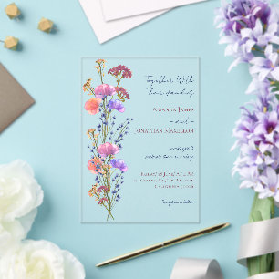 Rustic Delicate Floral Bouquet Wedding Acrylic Invitations