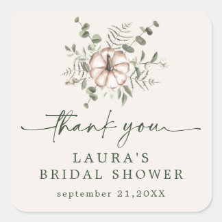 Rustic Delicate Pumpkin Bridal Shower Thank You Square Sticker