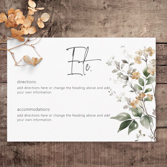 Rustic Delicate Tan Fall Wildflowers Details Enclosure Card (Rustic Delicate Tan Fall Wildflowers Wedding Details Card)