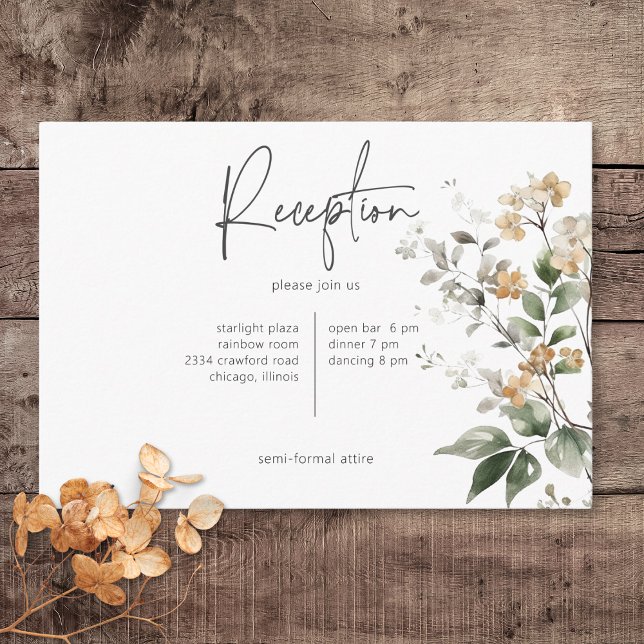 Rustic Delicate Tan Fall Wildflowers Reception Enclosure Card (Rustic Delicate Tan Fall Wildflowers Wedding Reception Card)