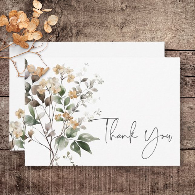 Rustic Delicate Tan Fall Wildflowers Wedding Thank You Card (Rustic Delicate Tan Fall Wildflowers Wedding Thank You Card)